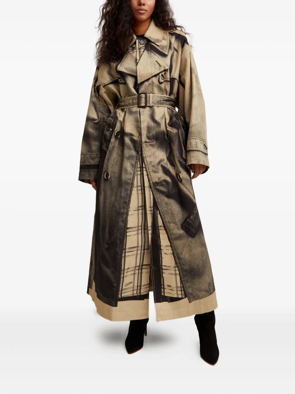Jean Paul Gaultier Trompe-l'oeil Belted Trench Coat In Brown
