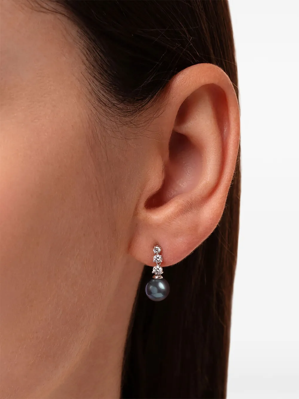 18k White Gold Tahitian Pearl And Diamond Earrings