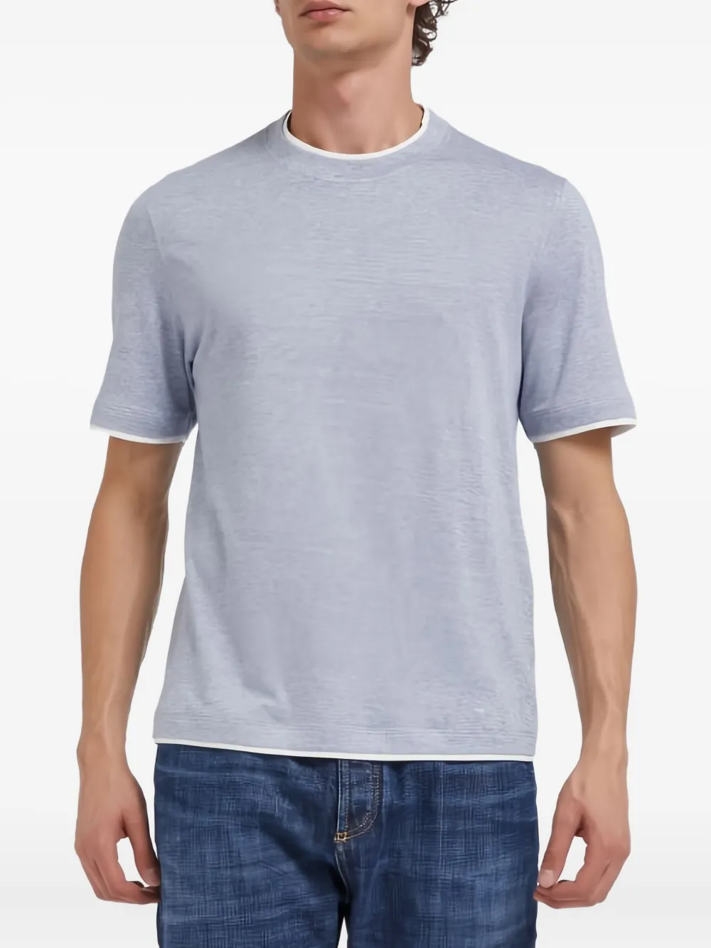 Brunello Cucinelli T-Shirt mit Borte - Grau