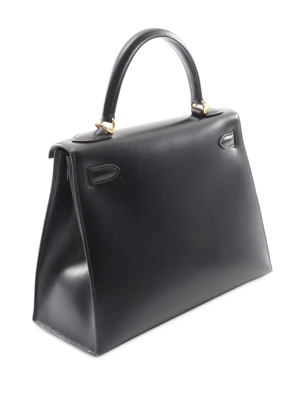 Pre-owned Hermes 2000-2025 Box Calf Kelly Ii Sellier 28 Handbag In Black