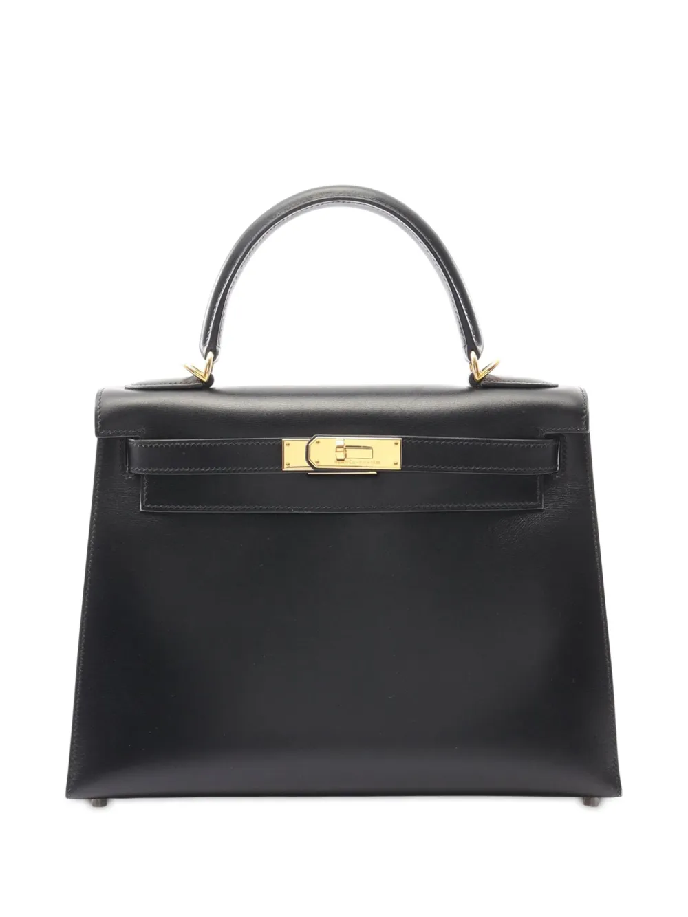 Pre-owned Hermes 2000-2025 Box Calf Kelly Ii Sellier 28 Handbag In Black