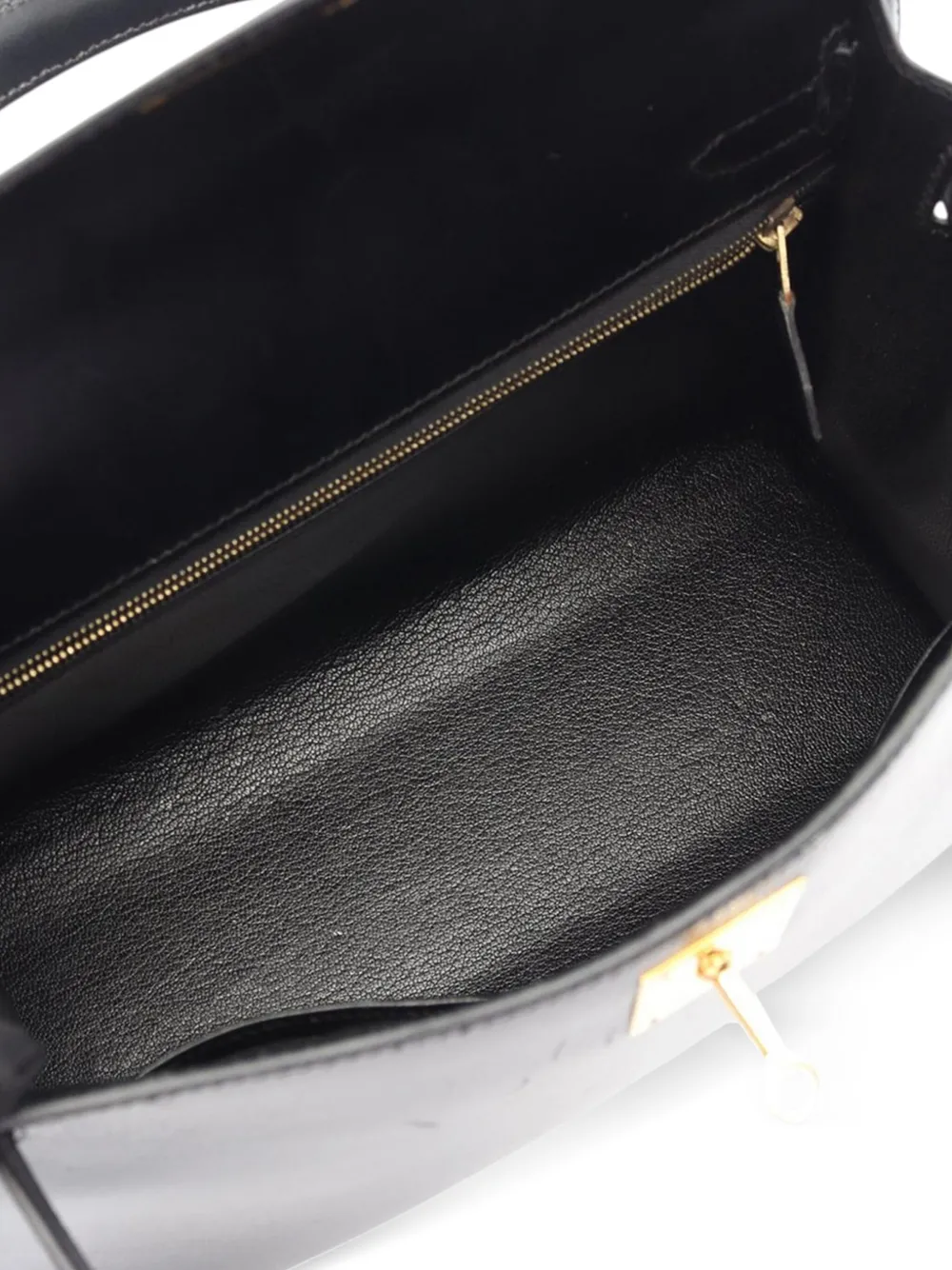 Pre-owned Hermes 2000-2025 Box Calf Kelly Ii Sellier 28 Handbag In Black