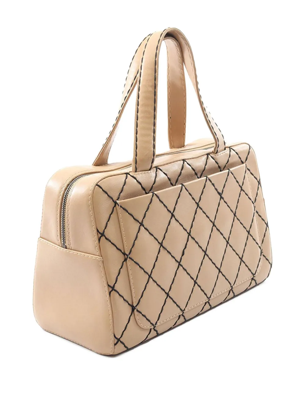 Pre-owned Chanel 2000-2002 Cc Lambskin Wild Stitch Handbag In Brown