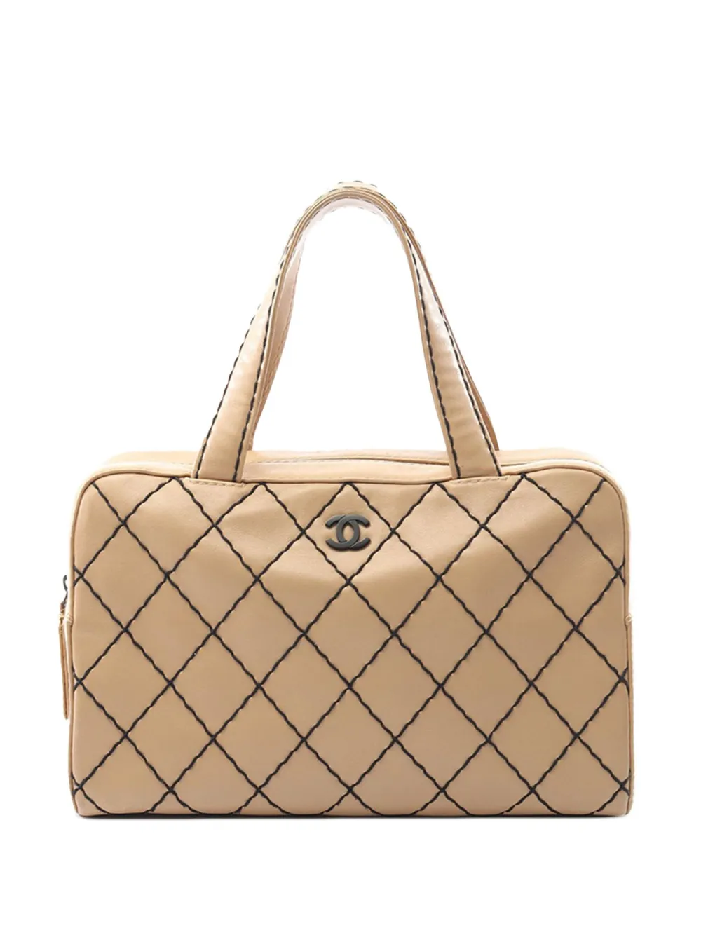Pre-owned Chanel 2000-2002 Cc Lambskin Wild Stitch Handbag In Brown