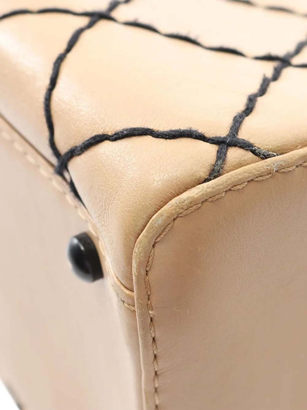 Pre-owned Chanel 2000-2002 Cc Lambskin Wild Stitch Handbag In Brown