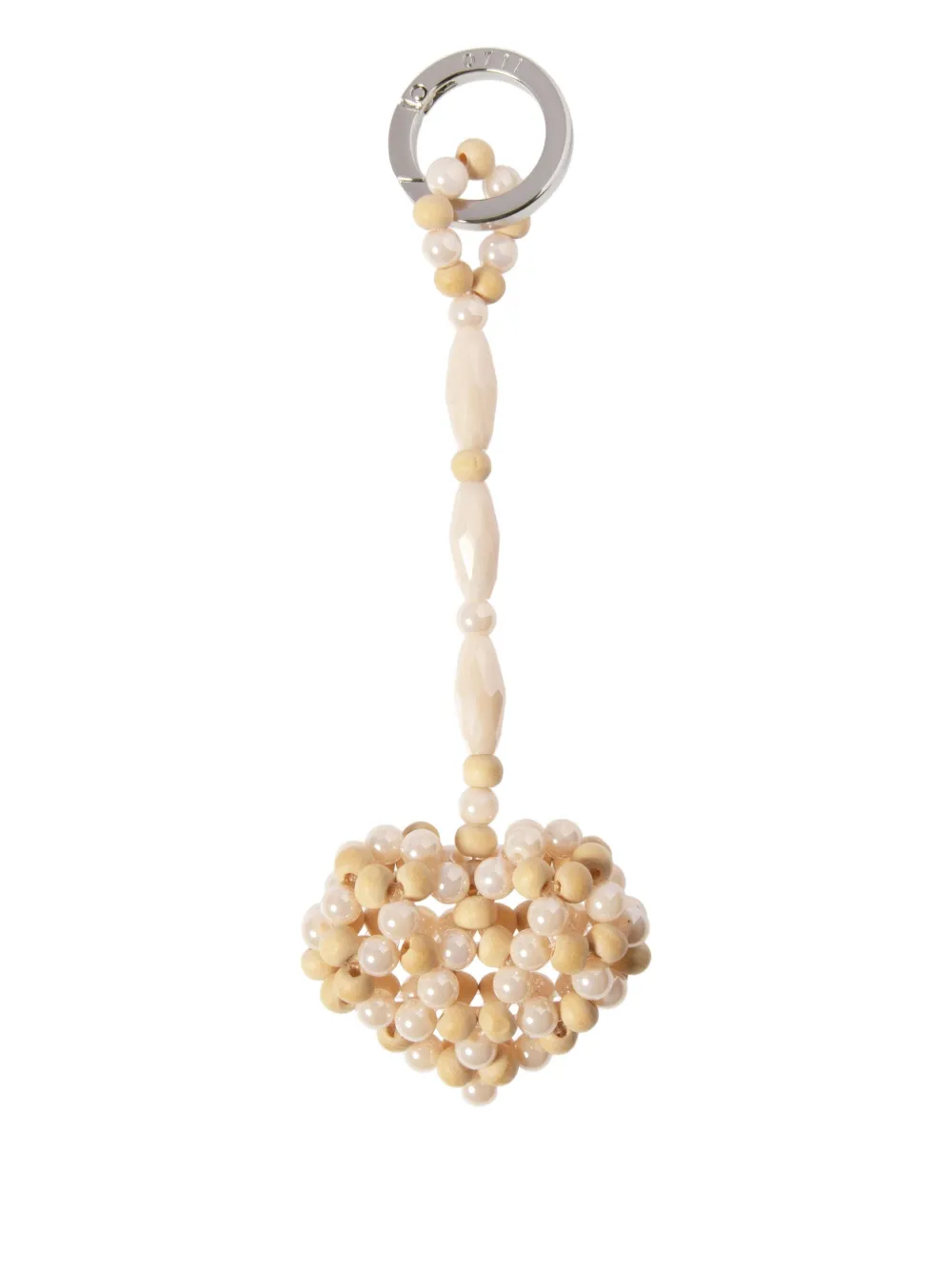 0711 Heart-shaped Beaded Keyring In Neutral