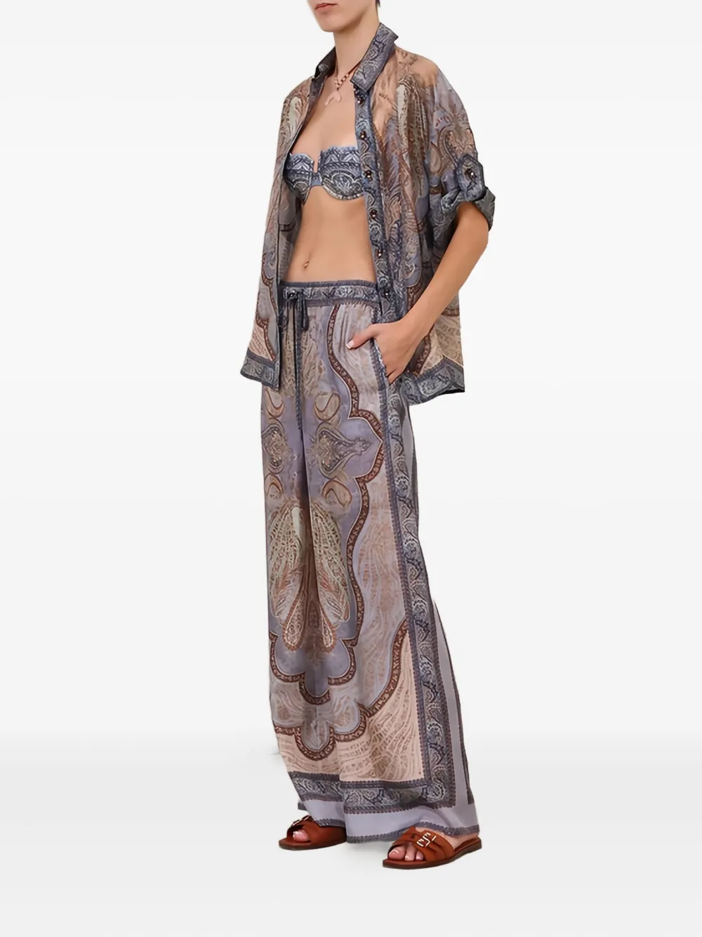Zimmermann Wanderlust Paisley Relaxed Wide Leg Habutai Silk Drawstring Pants In Multi