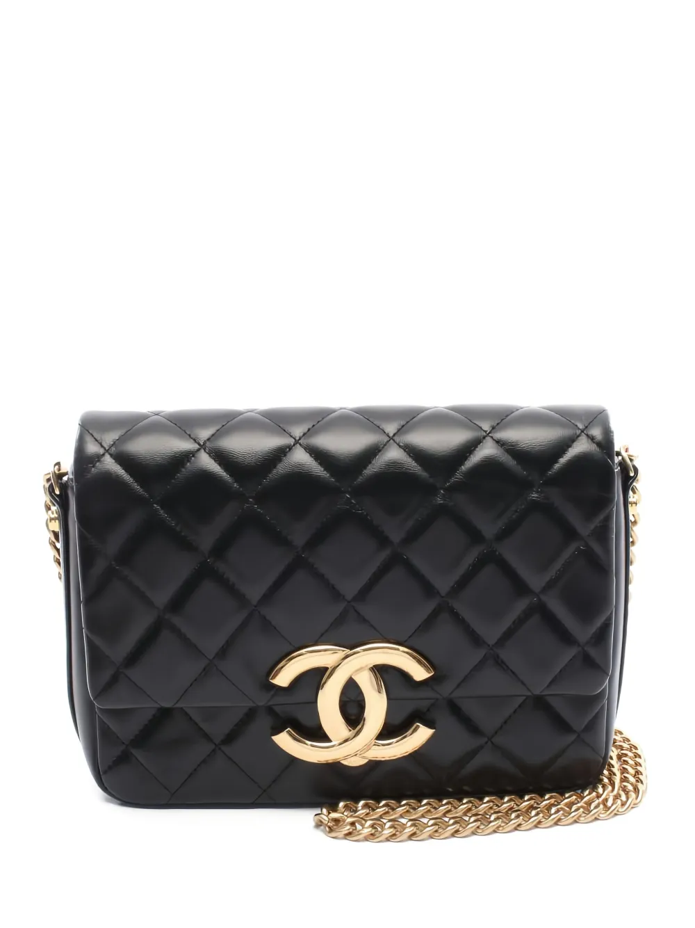 Pre-owned Chanel 2021 Quilted Chain Cross-body Bag In Black