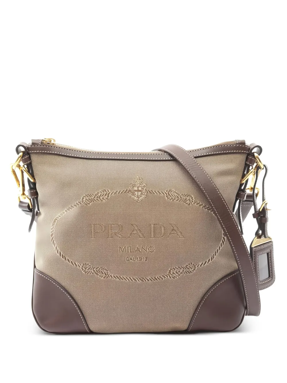 Click to view more detailed imagery on our partner's website Pre-owned Prada 2010 Logo Jacquard Shoulder Bag In Neutral