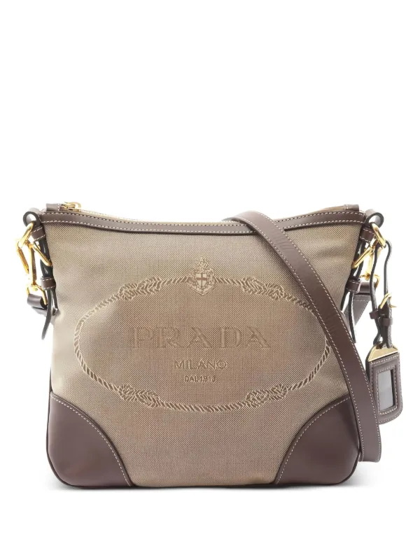 Prada Pre-owned 2010 Logo Jacquard Shoulder Bag in Neutrals