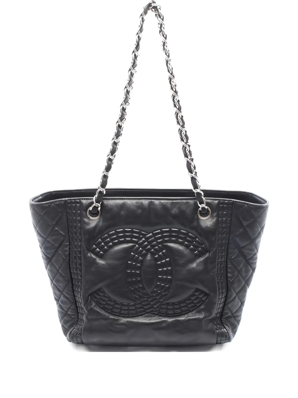 Pre-owned Chanel 2012 Coco-mark Chain Leather Shoulder Bag In Black