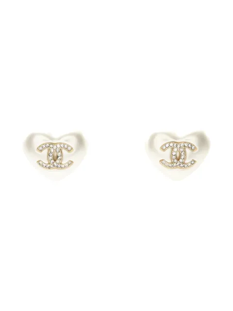 CHANEL Pre-Owned 1986-1988 White Gold Coco Mark Heart earrings