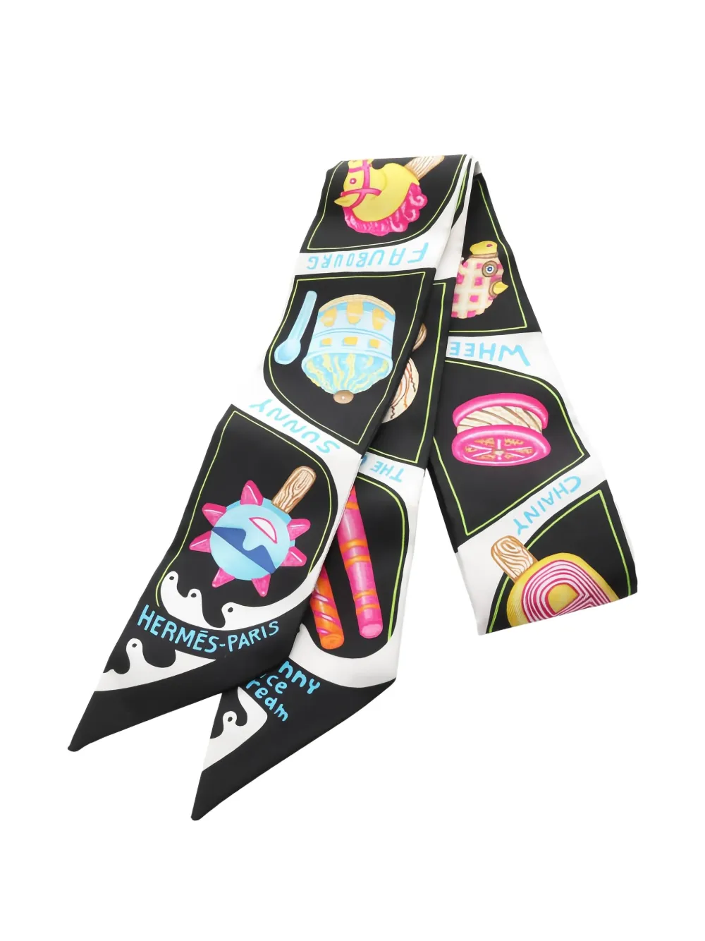 Pre-owned Hermes 2020s Funny Ice Cream Ribbon Scarf In Black