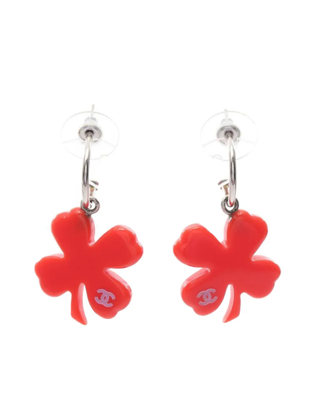 CHANEL Pre-Owned 1986-1988 ココマーク クローバー ピアス - レッド CHANEL Pre-Owned 1986-1988 ココマーク クローバー ピアス - レッド