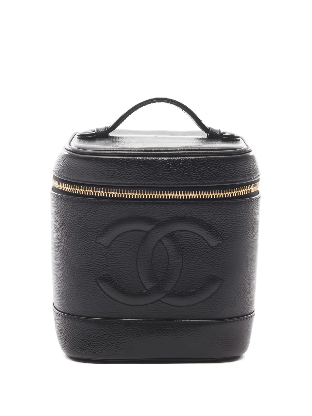 Pre-owned Chanel 2000-2002 Coco Mark Caviar Skin Tote Bag In Black