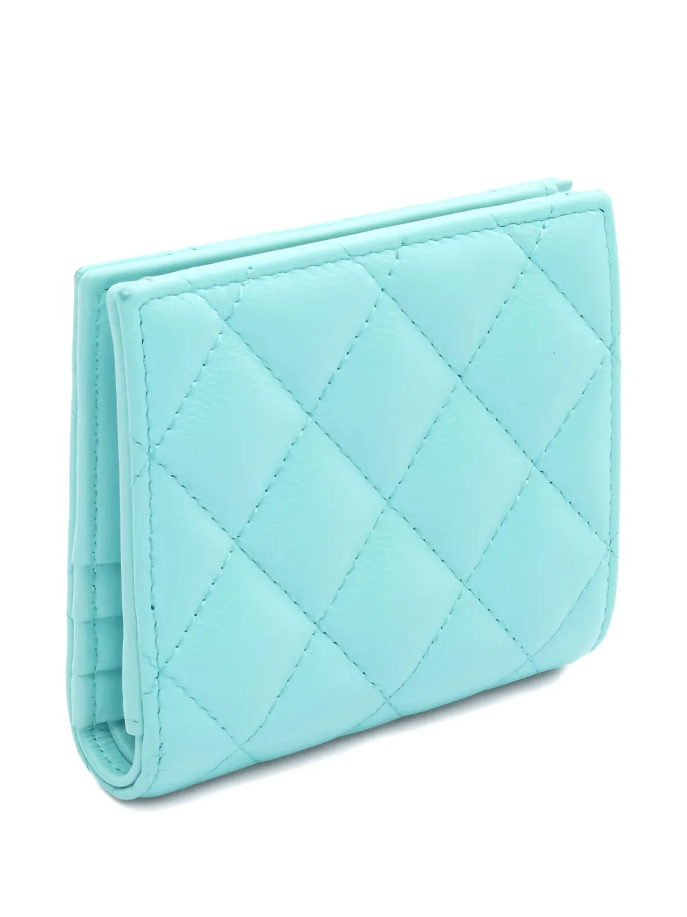 Pre-owned Chanel 2021 Small Classic Matelassé Bi-fold Wallet In Blue