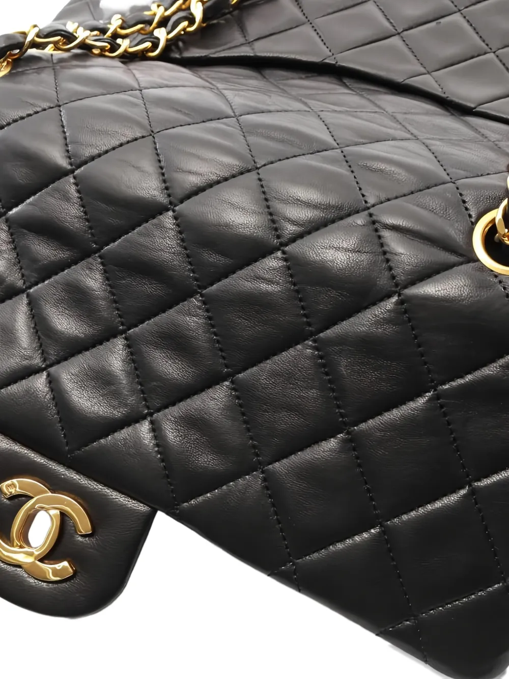 Pre-owned Chanel 1989-1991 Matelassé Double Flap Chain Shoulder Bag In Black
