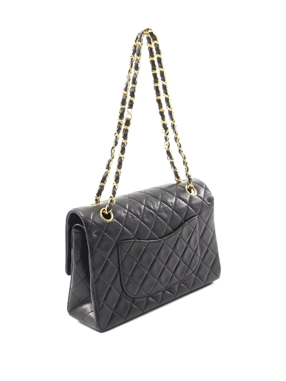 Pre-owned Chanel 1989-1991 Matelassé Double Flap Chain Shoulder Bag In Black