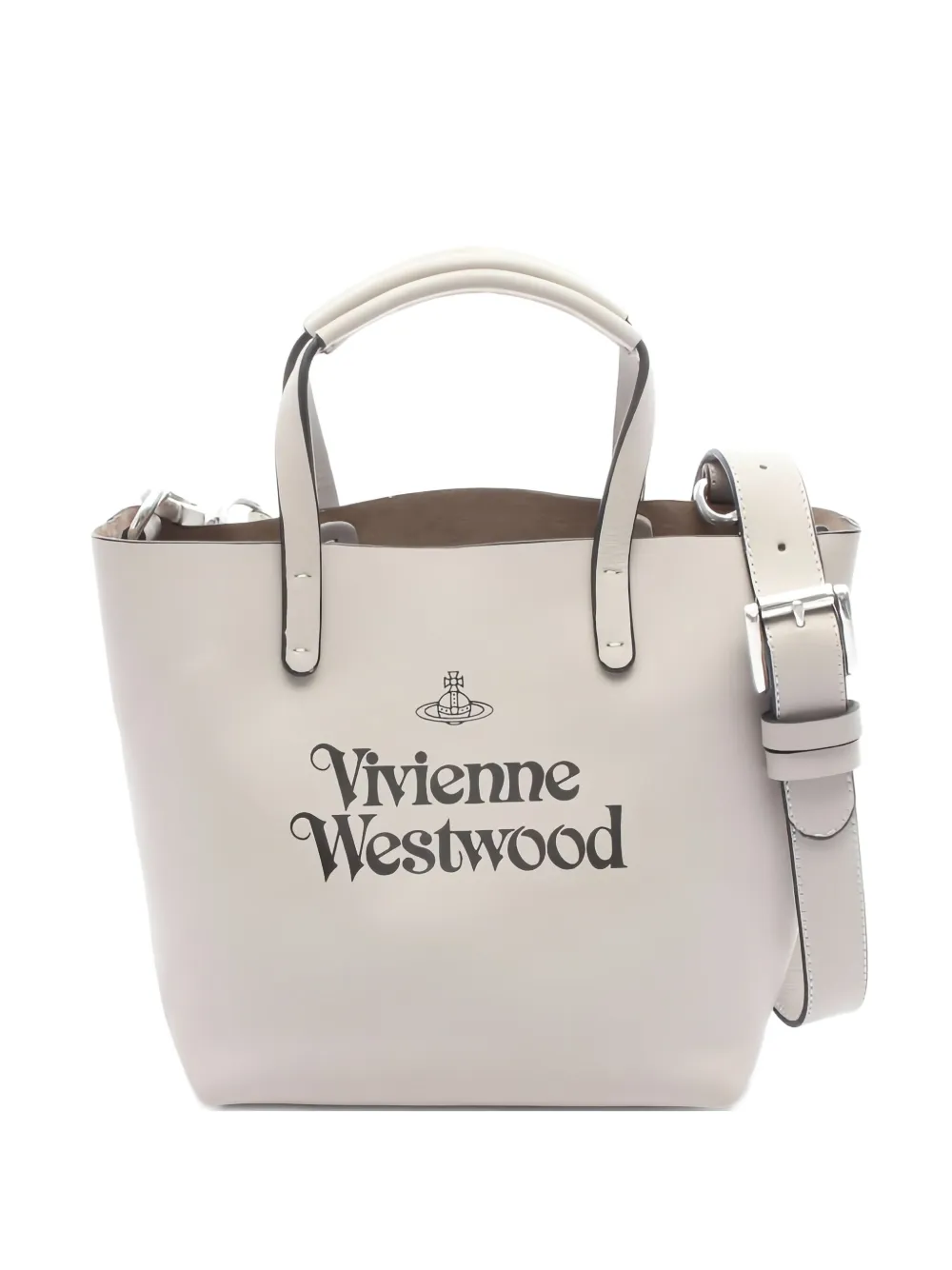 Pre-owned Vivienne Westwood Small 10's Logo-detail Leather Tote Bag In Neutral