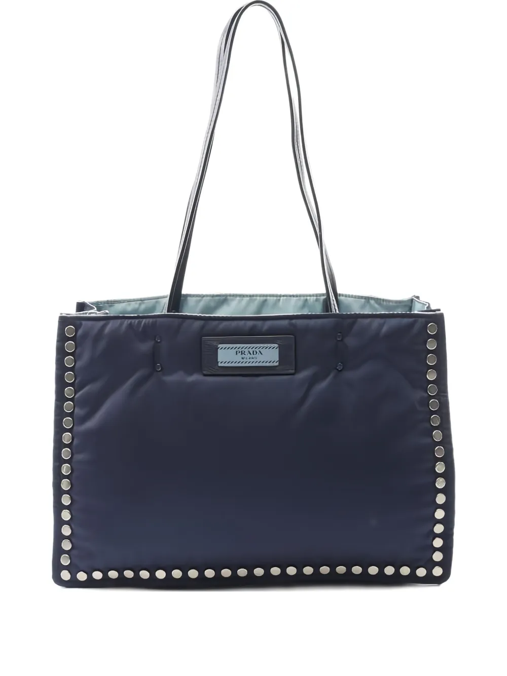 Prada Pre-Owned 2000s Tessuto Etiquette studded tote bag | Blue | Image 1
