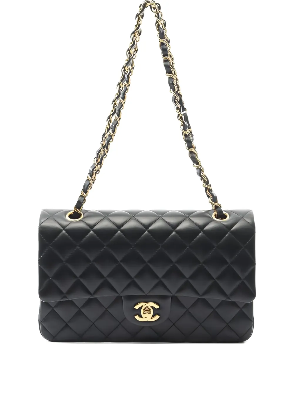 Pre-owned Chanel 2021 Matelassé W Flap Chain Shoulder Bag In Black