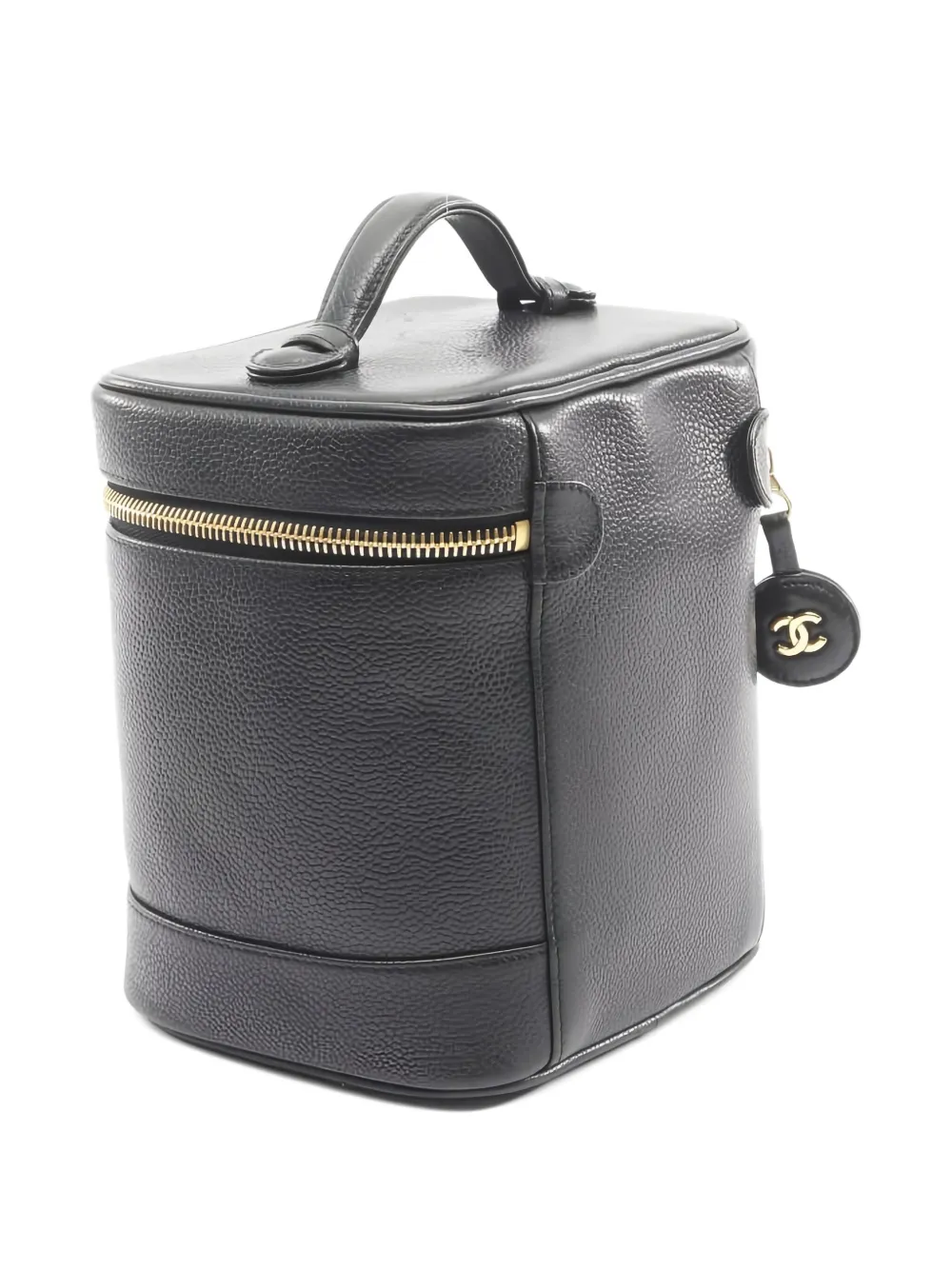 Pre-owned Chanel 1996-1997 Coco Mark Embossed Make Up Bag In Black