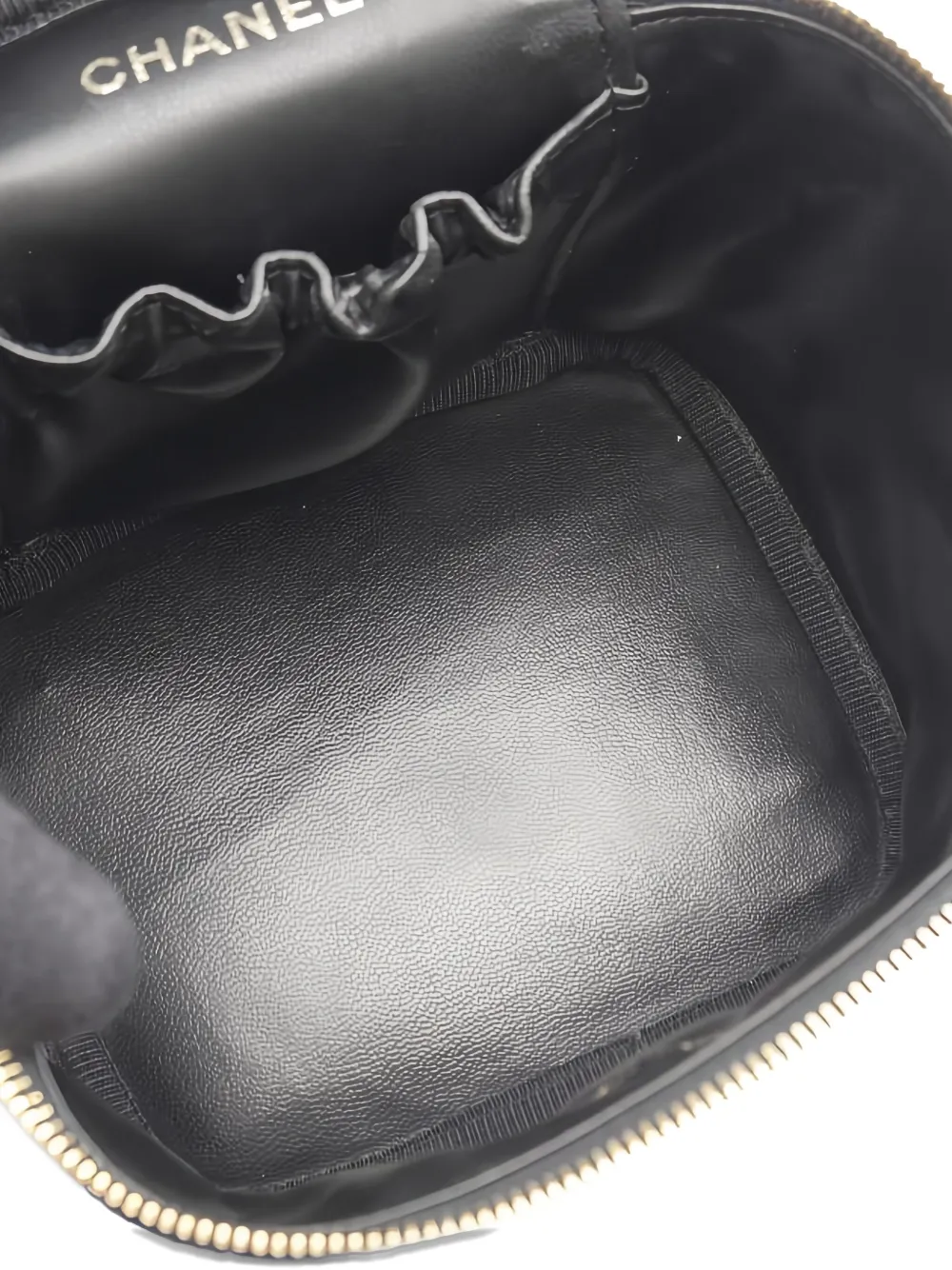 Pre-owned Chanel 1996-1997 Coco Mark Embossed Make Up Bag In Black