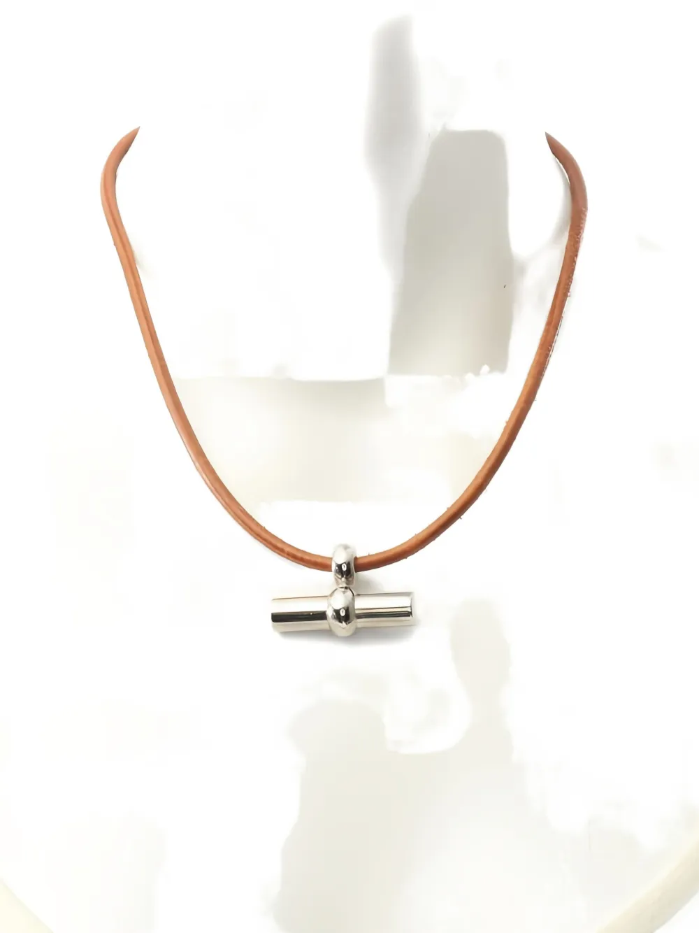 Pre-owned Hermes 2010s Glennan T-bar Necklace In Silver