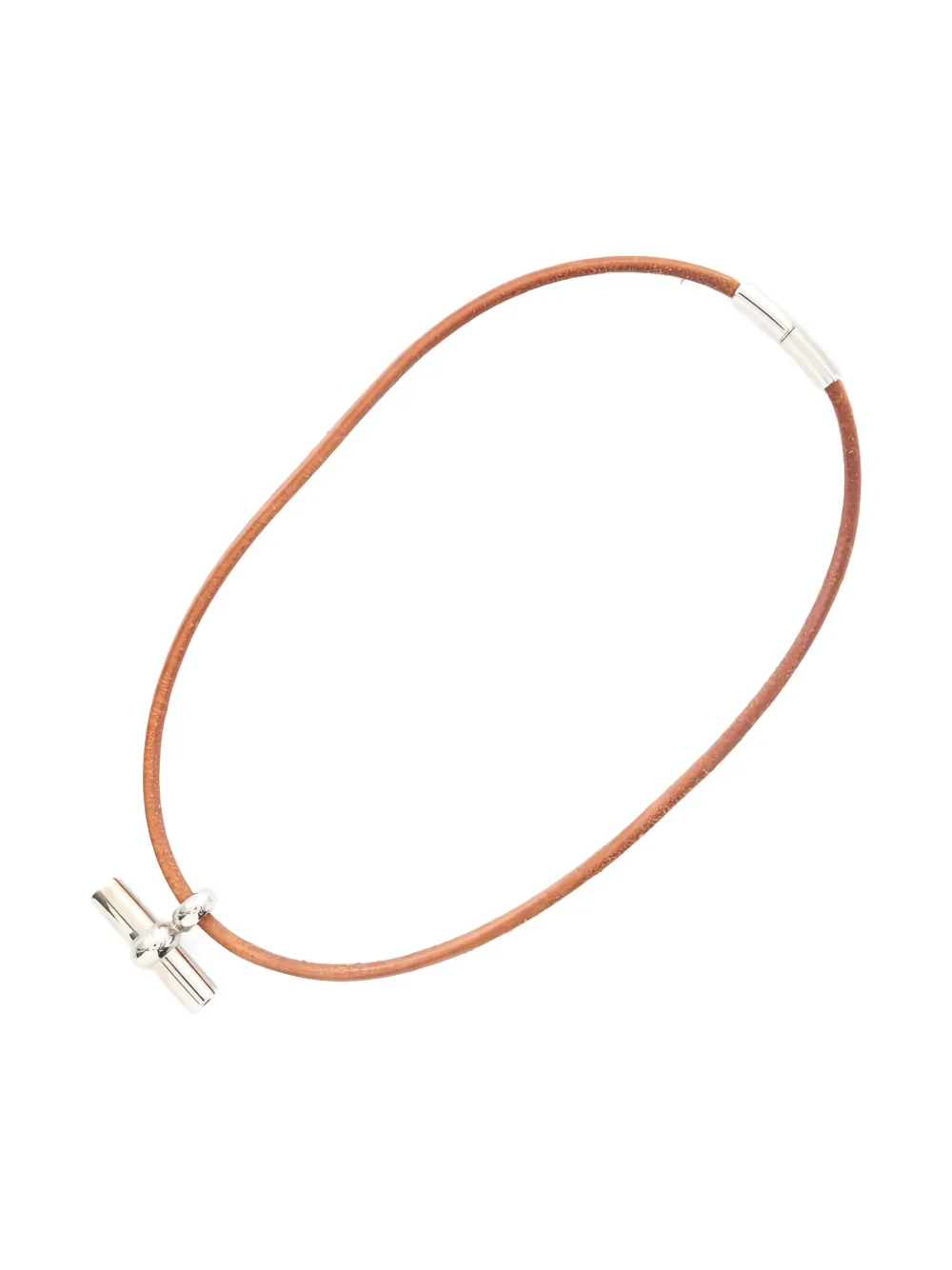 Pre-owned Hermes 2010s Glennan T-bar Necklace In Silver
