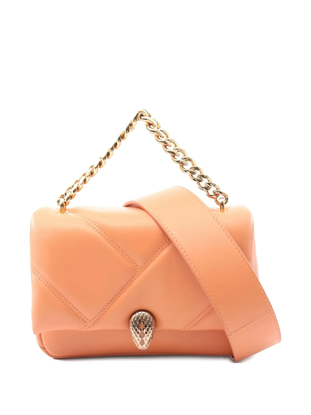 Pre-owned Bvlgari 2010s Serpenti Cabochon Chain Leather Handbag In Orange