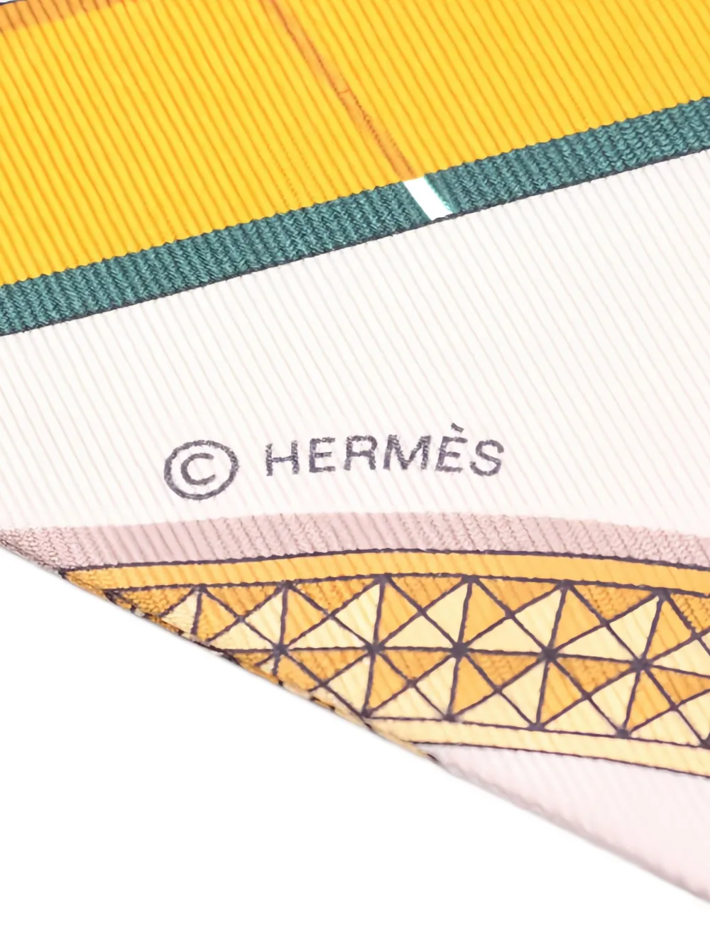 Pre-owned Hermes Grand Apparat Ribbon Silk Scarf In Pink
