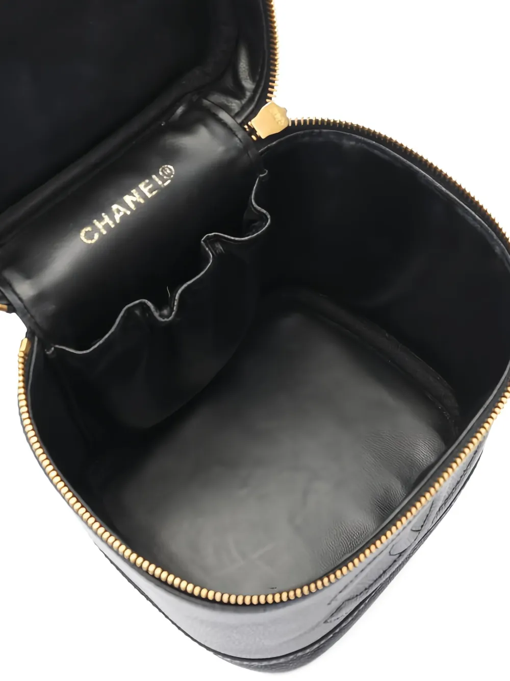 Pre-owned Chanel 2000-2002 Coco Mark Embossed Make Up Bag In Black