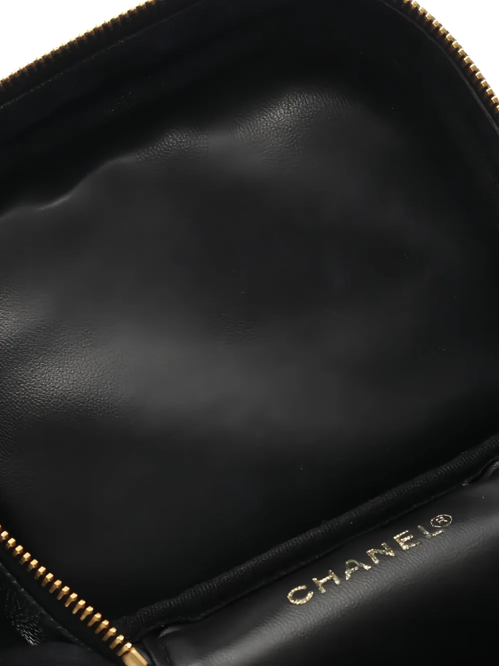 Pre-owned Chanel 2000-2002 Coco Mark Embossed Make Up Bag In Black
