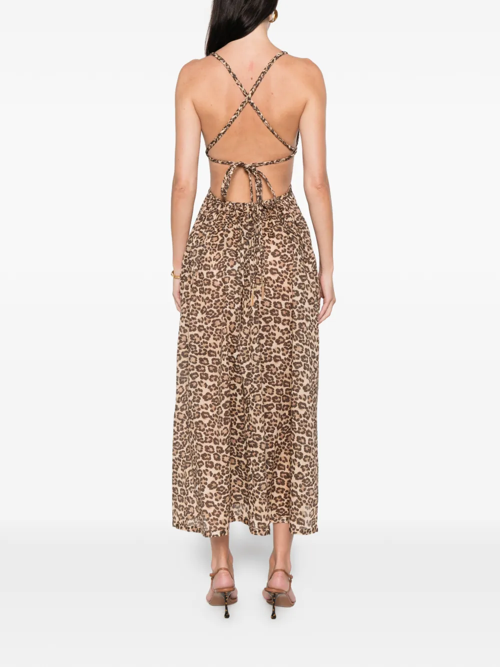 ZIMMERMANN Wanderlust midi-jurk met gevlochten afwerking Bruin