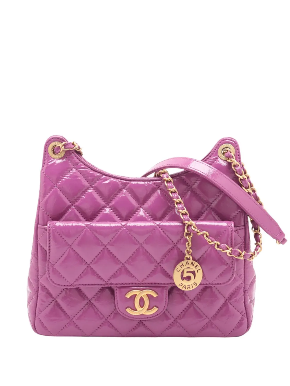 CHANEL Pre-Owned 2021-2025 Medium Shiny Crumpled Calfskin Wavy CC hobo bag | Purple | Image 1