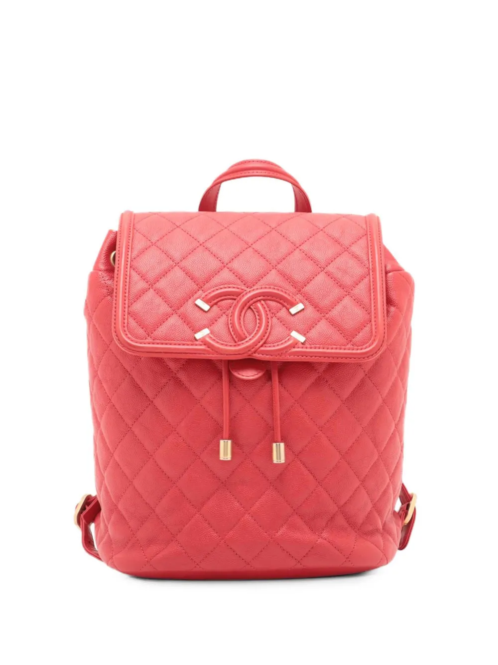 CHANEL Pre-Owned 2018 Quilted Caviar CC Filigree backpack - レッド CHANEL Pre-Owned 2018 Quilted Caviar CC Filigree backpack - レッド