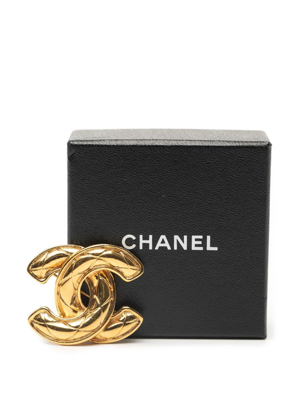 Pre-owned Chanel 1970-1980 Gold Plated Cc Quilted Brooch Costume Brooch