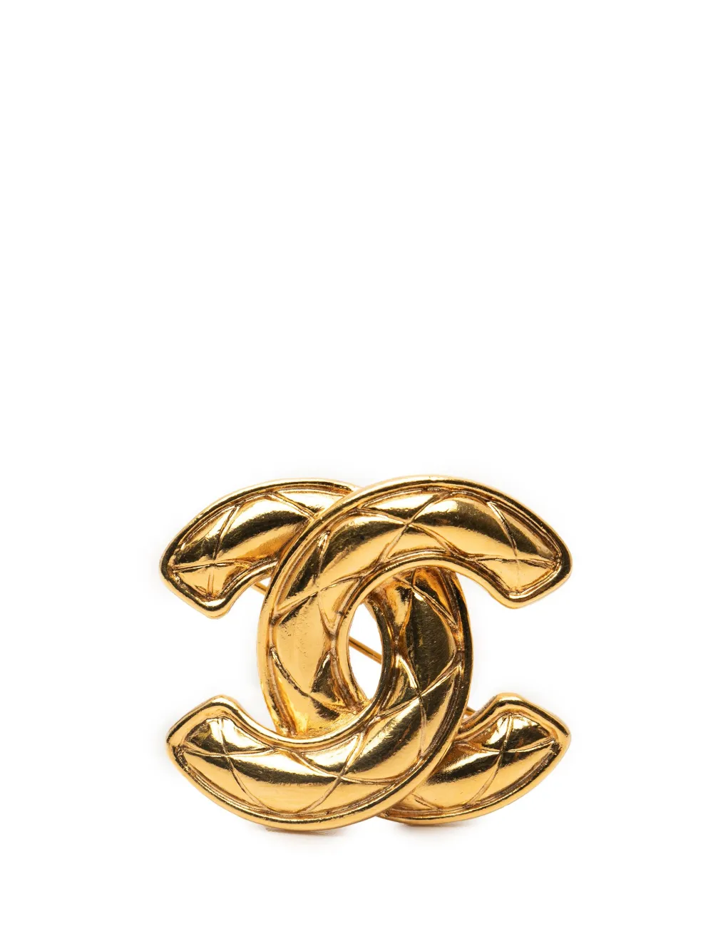 Pre-owned Chanel 1970-1980 Gold Plated Cc Quilted Brooch Costume Brooch