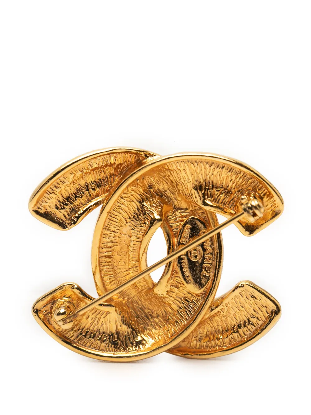 Pre-owned Chanel 1970-1980 Gold Plated Cc Quilted Brooch Costume Brooch