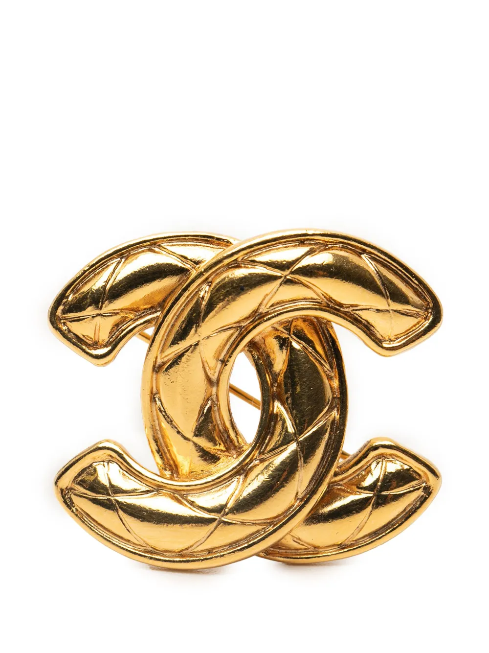 CHANEL Pre-Owned 1970-1980 Gold Plated CC Quilted Brooch costume CHANEL Pre-Owned 1970-1980 Gold Plated CC Quilted Brooch costume