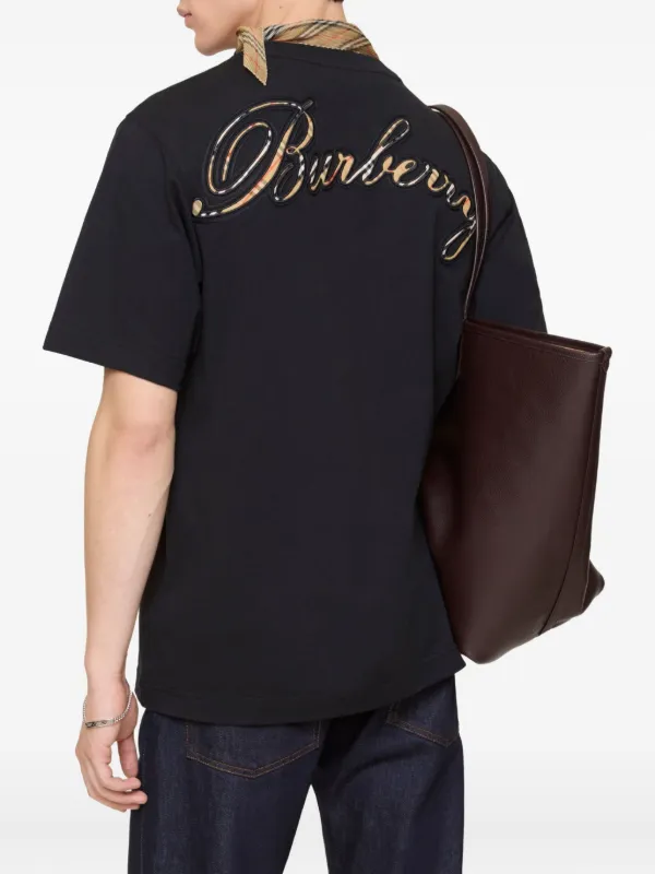 Burberry Check Cursive Logo Cotton T-shirt | Black | FARFETCH