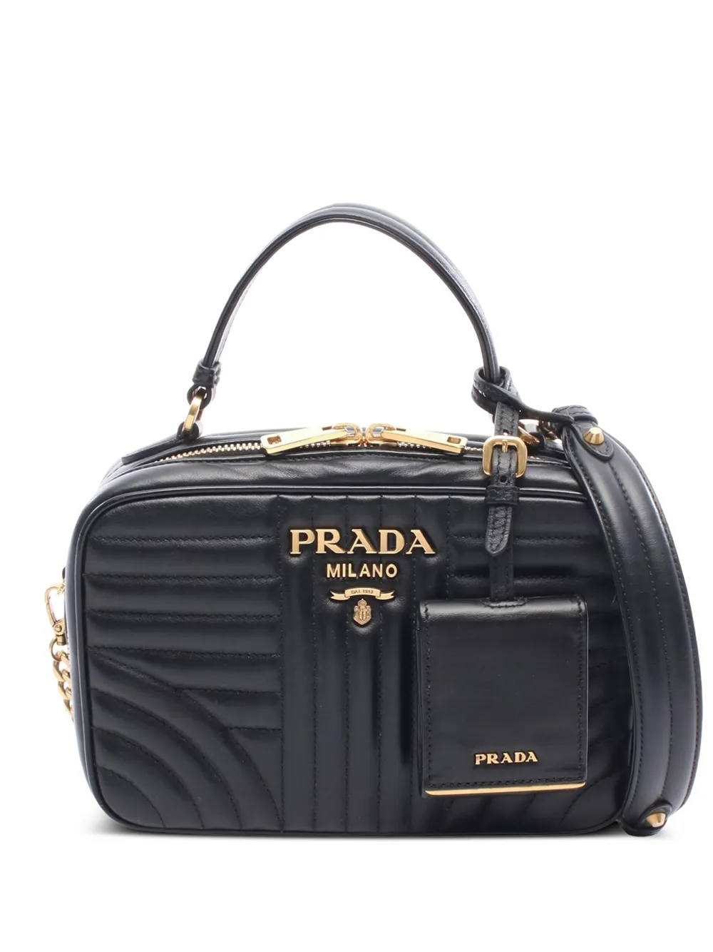 Prada Pre-Owned 2010-2025 Soft Calf Diagramme satchel - ブラック Prada Pre-Owned 2010-2025 Soft Calf Diagramme satchel - ブラック