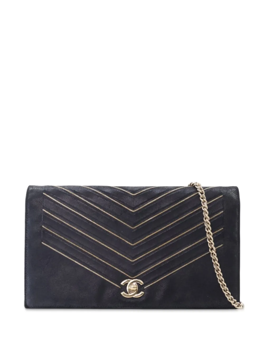 CHANEL Pre-Owned 2017-2018 Chevron Nubuck Micro Chain Embellished Flap CHANEL Pre-Owned 2017-2018 Chevron Nubuck Micro Chain Embellished Flap