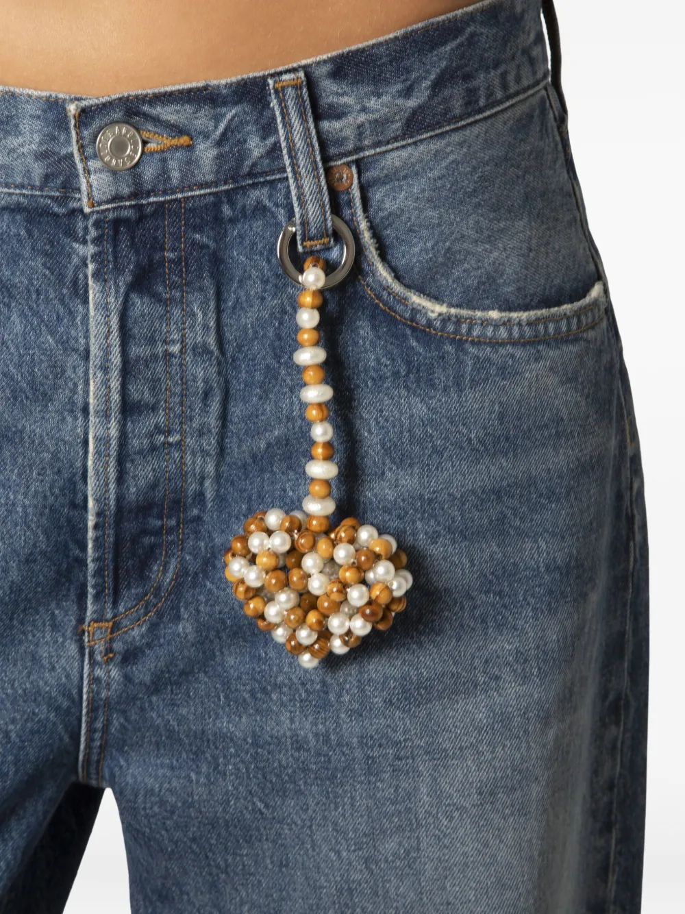 0711 Beaded Heart-shaped Keychain In Multi