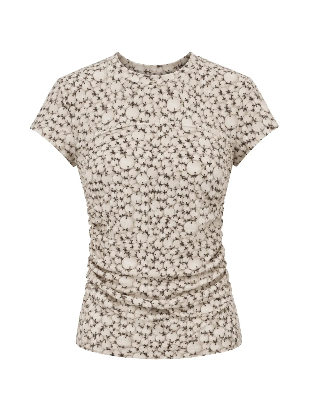 ISABEL MARANT Maelie bead-print ruched T-shirt - Nude