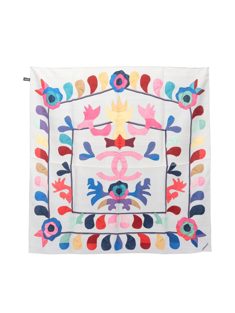CHANEL Pre-Owned 1986-1988 ココマーク フローラル シルクスカーフ - ホワイト CHANEL Pre-Owned 1986-1988 ココマーク フローラル シルクスカーフ - ホワイト