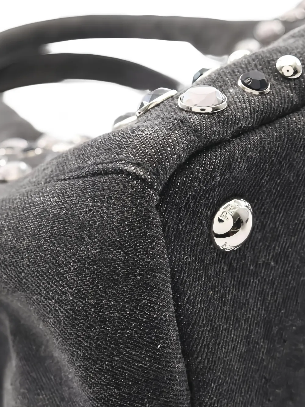 Pre-owned Prada 2000s Canapa Studed Denim Tote Bag In Gray