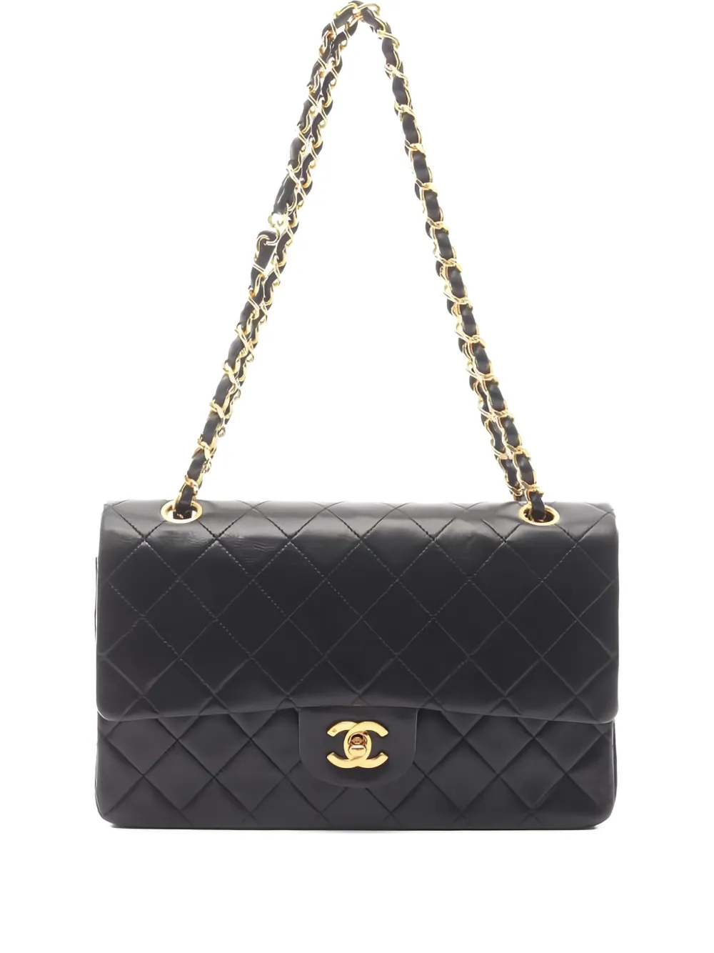 Pre-owned Chanel 1986-1988 Matelassé W Flap Chain Shoulder Bag In Black