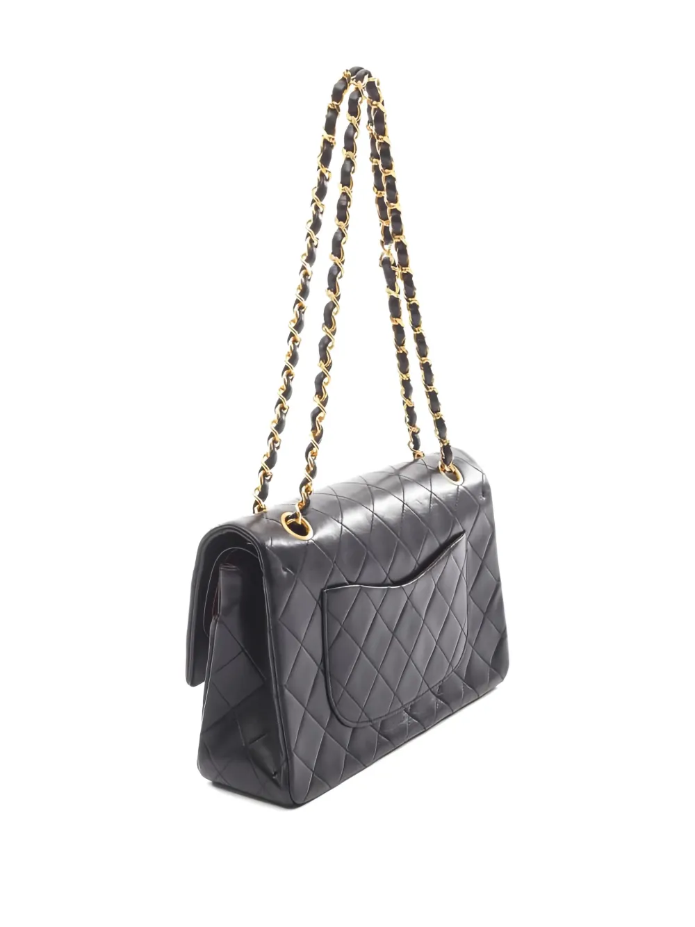 Pre-owned Chanel 1986-1988 Matelassé W Flap Chain Shoulder Bag In Black