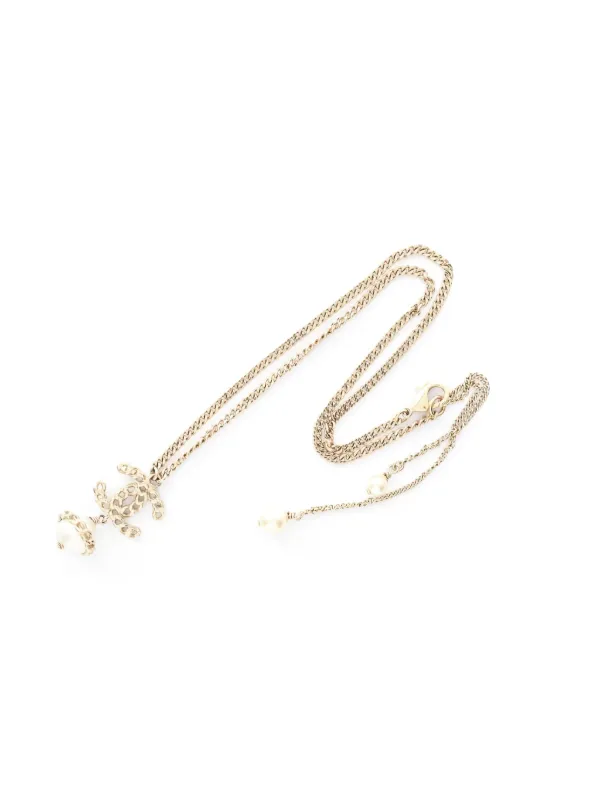 ジャンク CHANEL パールネックレス CHANEL Pre-Owned 1986-1988 Coco Mark Pearl Necklace | Gold | FARFETCH